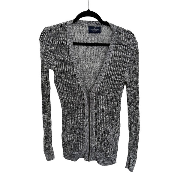 American Eagle Vintage Knit Long Sleeve Deep VNeck Zip Cardigan 2000's Size M - Picture 1 of 7